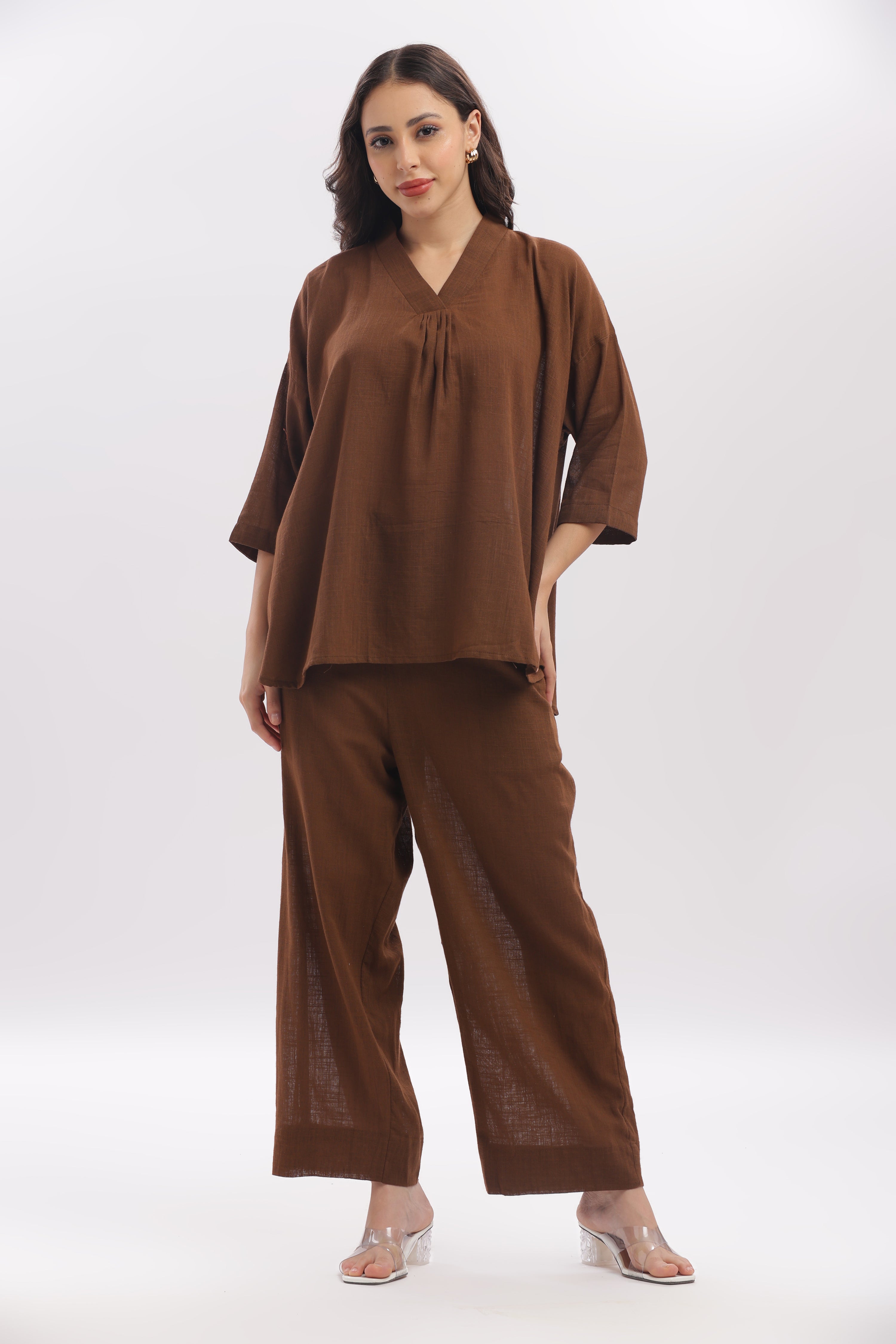 TSR coffee brown peplum top