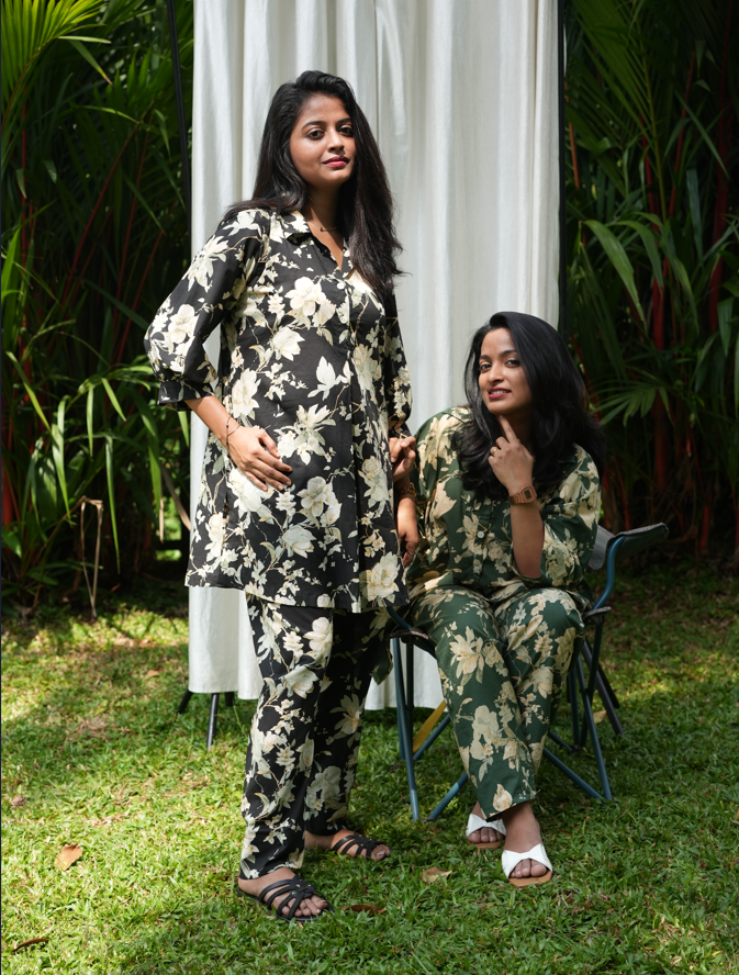 monochrome floral print cordset
