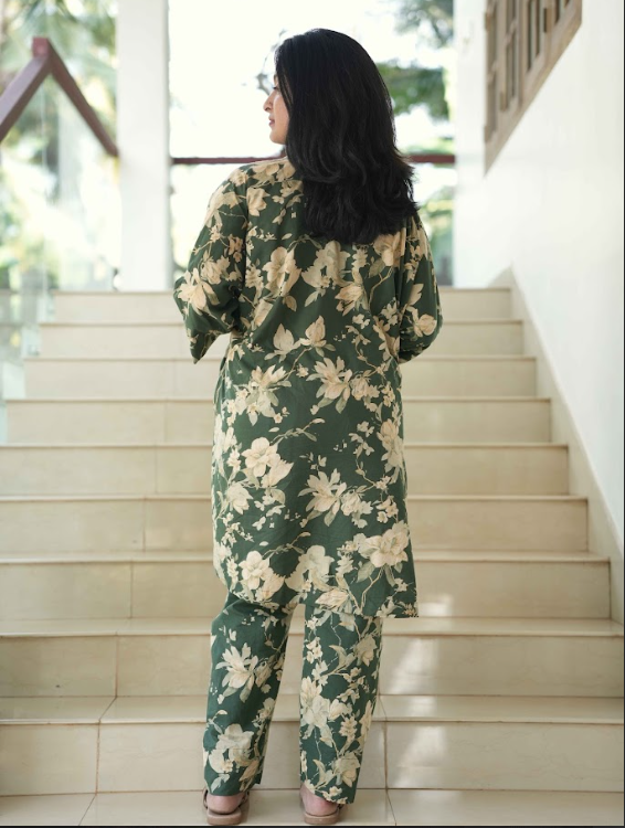 Green &amp; White Floral Cotton Cordset